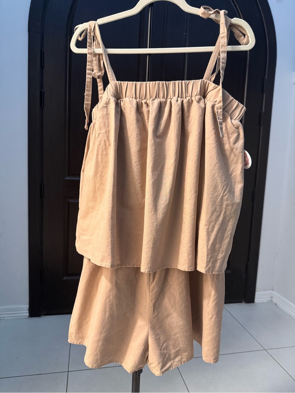 Gilli Tan Elastic-Waist Romper